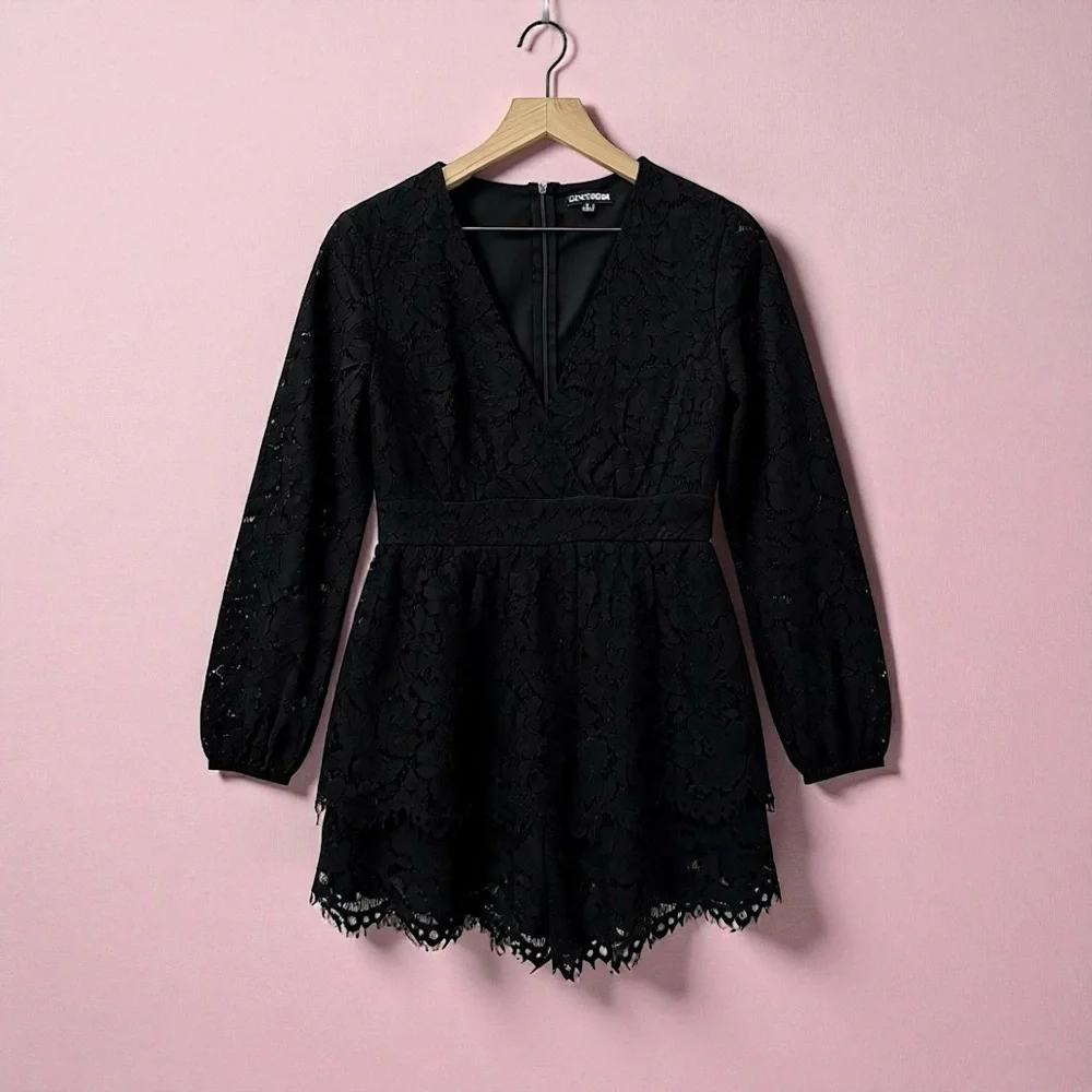 Fashion Nova Women’s Black Nylon Long Sleeve Mini Romper Size S - Picture 2 of 12
